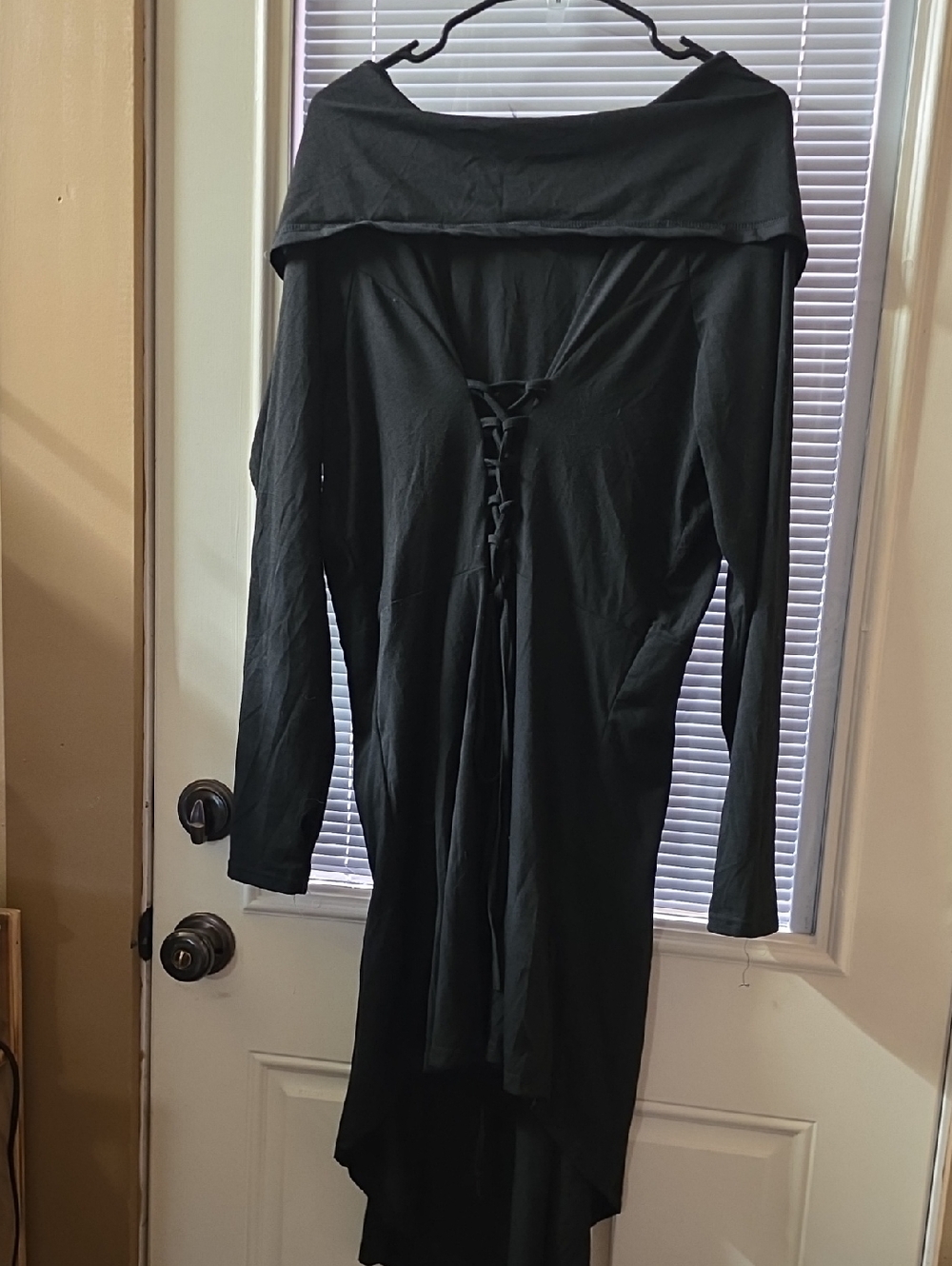 Black  Lace-Up Long Top Or Mini Dress